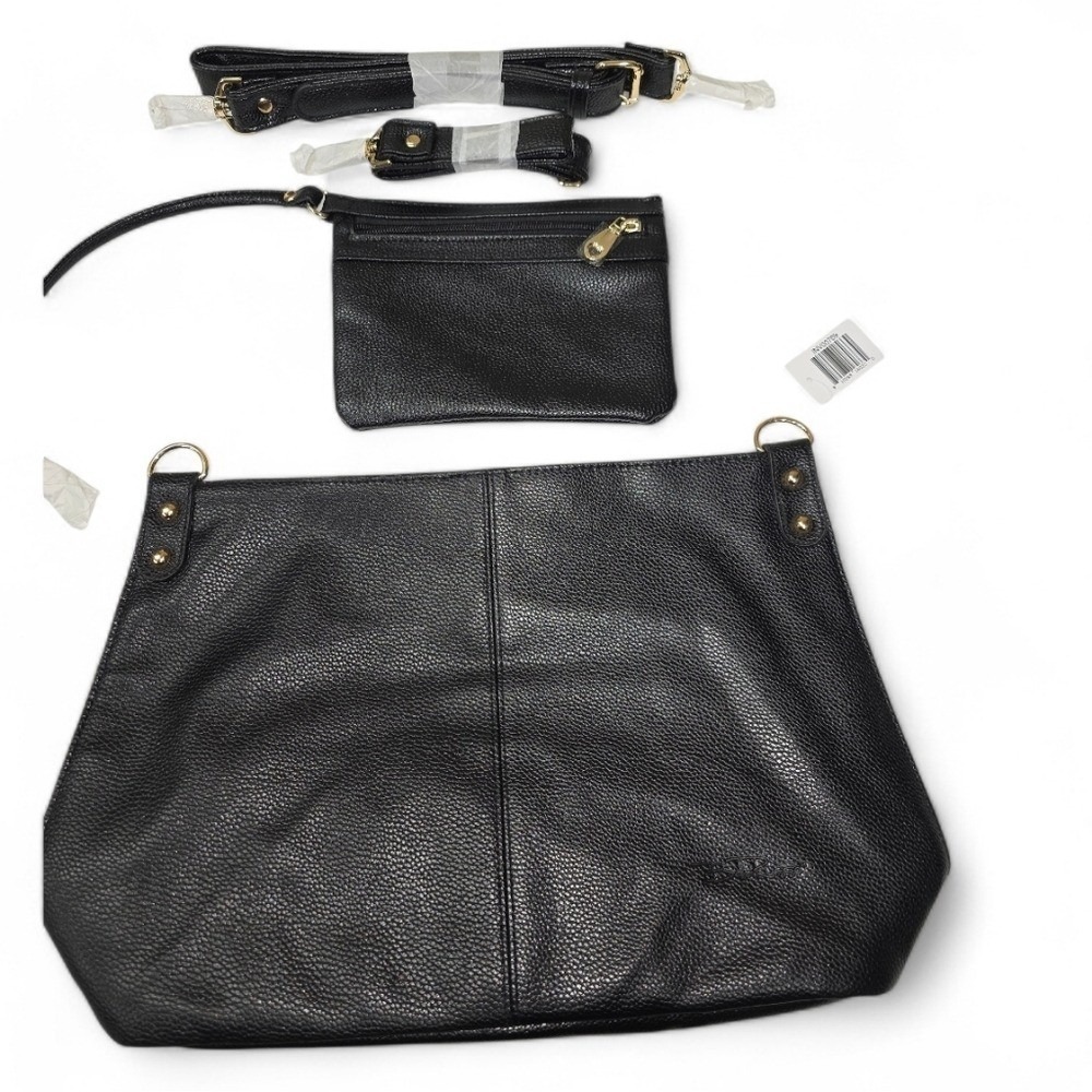 Bella Russo Pebbled Vegan Leather Shoulder Bag Set NWT Gold Hardware Clutch